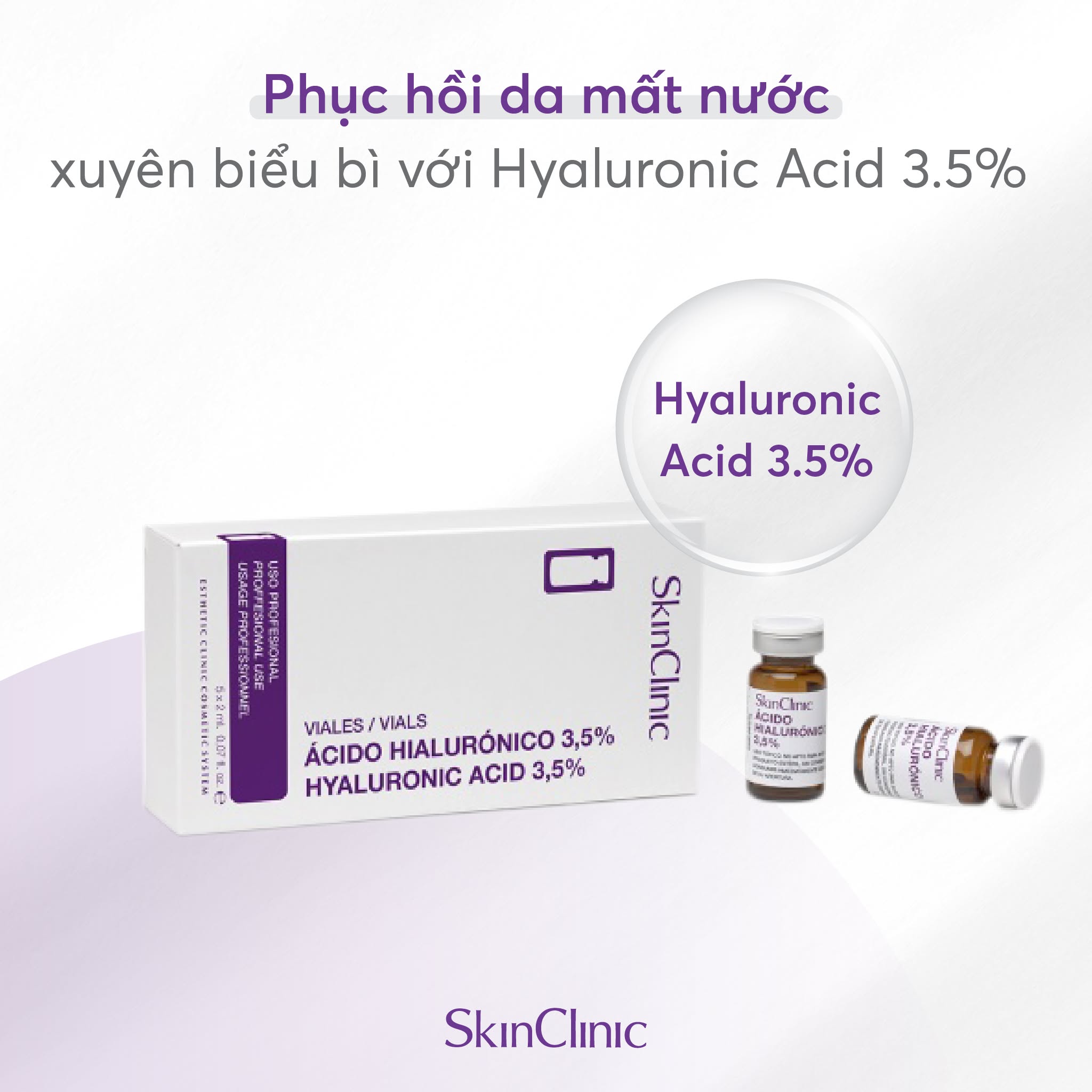 Tinh chất vial giữ ẩm làm mờ nếp nhăn ngăn ngừa sẹo SkinClinic Hyaluronic Acid 3,5%