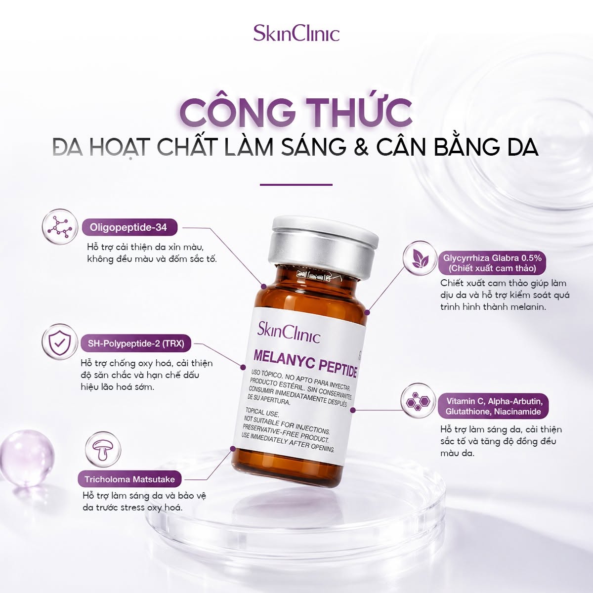 Tinh chất vial sáng da mờ thâm nám tàn nhang chống lão hóa SkinClinic Melanyc Peptide
