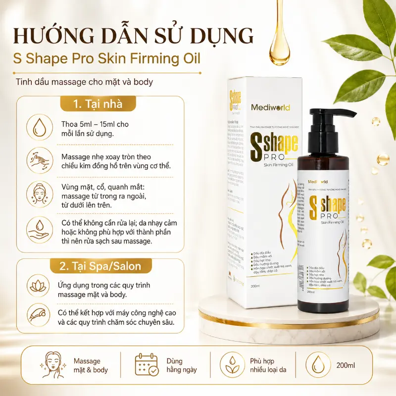 Tinh dầu Massage cho mặt body dành cho Spa Mediworld S Shape Pro Skin Firming Oil