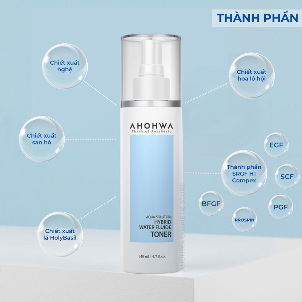 Toner cân bằng cấp ẩm phục hồi da Ahohwa Aqua Solution Hybrid Water Fluide Tone