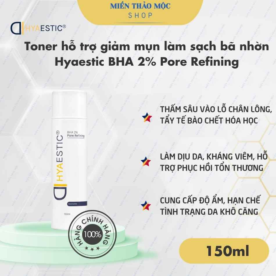 Toner hỗ trợ giảm mụn làm sạch bã nhờn Hyaestic BHA 2% Pore Refining