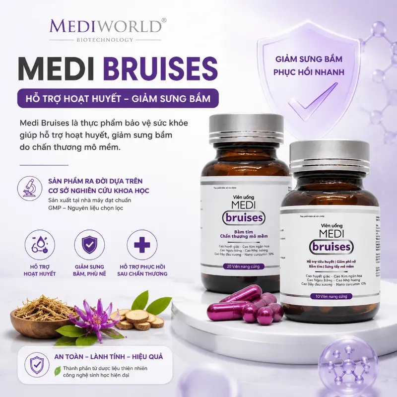Viên Uống Hỗ Trợ Giảm Bầm Tím, Sưng Tấy, Hoạt Huyết Hiệu Quả Mediworld Medi Bruises