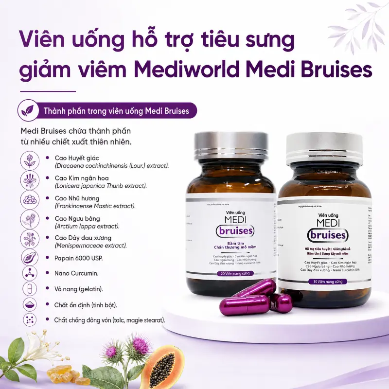 Viên Uống Hỗ Trợ Giảm Bầm Tím, Sưng Tấy, Hoạt Huyết Hiệu Quả Mediworld Medi Bruises