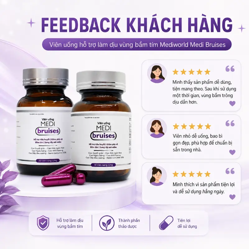 Viên Uống Hỗ Trợ Giảm Bầm Tím, Sưng Tấy, Hoạt Huyết Hiệu Quả Mediworld Medi Bruises