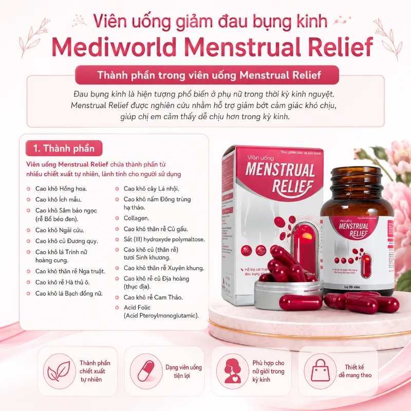 Viên Uống Hỗ Trợ Giảm Đau Bụng Kinh Từ Thảo Dược Menstrual Relief Mediworld