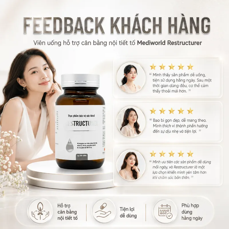 Viên uống hỗ trợ cân bằng nội tiết tố Mediworld Restructurer lọ 30 viên