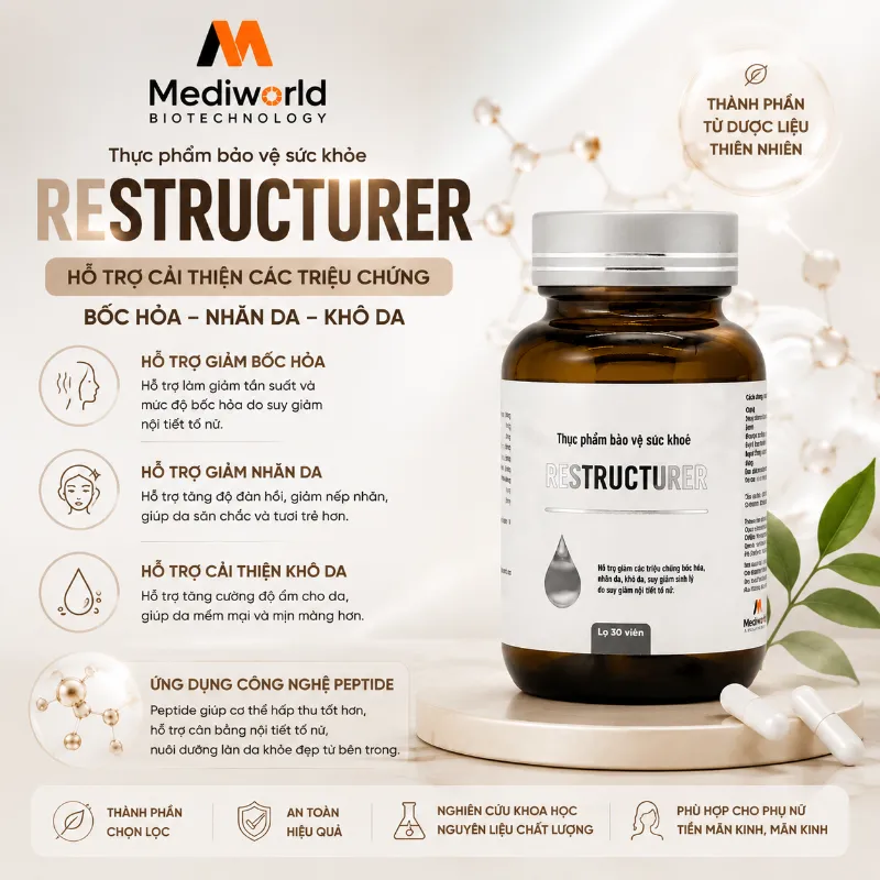 Viên uống hỗ trợ cân bằng nội tiết tố Mediworld Restructurer lọ 30 viên