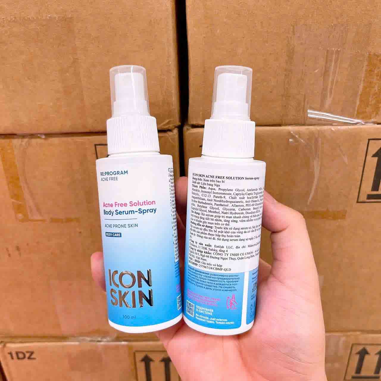 Xịt giảm mụn body cho da mụn Icon Skin Acne Free Solution Body Serum-Spray