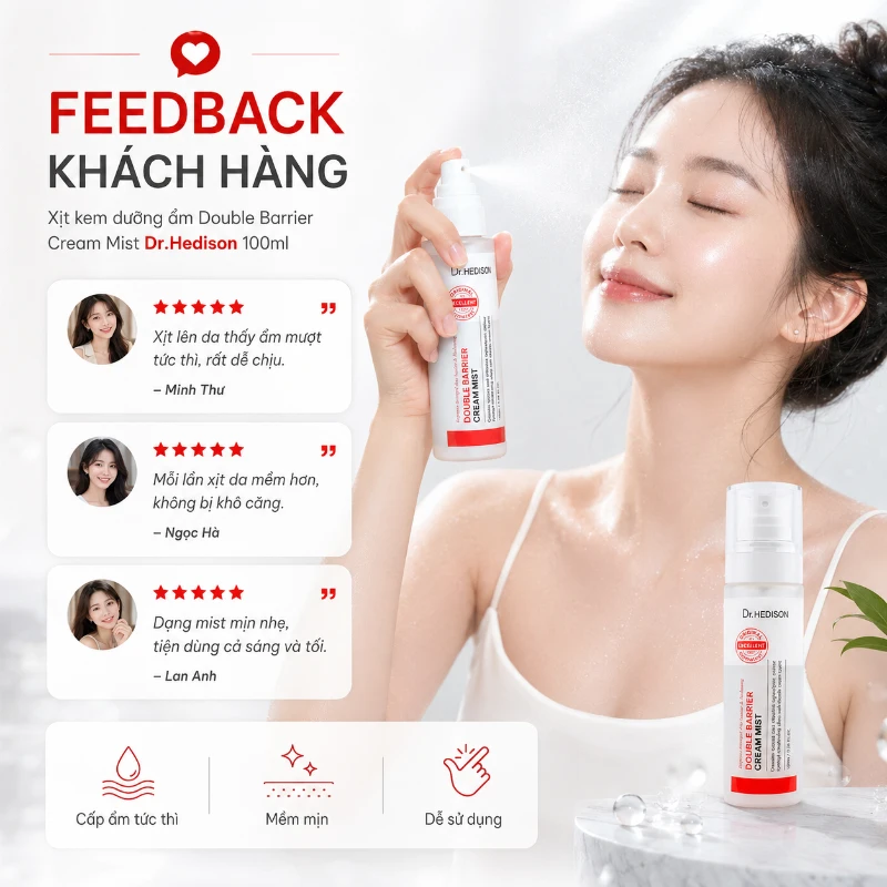 Xịt kem dưỡng ẩm Double Barrier Cream Mist Dr.Hedison 100ml – Cấp Ẩm Tức Thì, Phục Hồi Hàng Rào Bảo Vệ Da