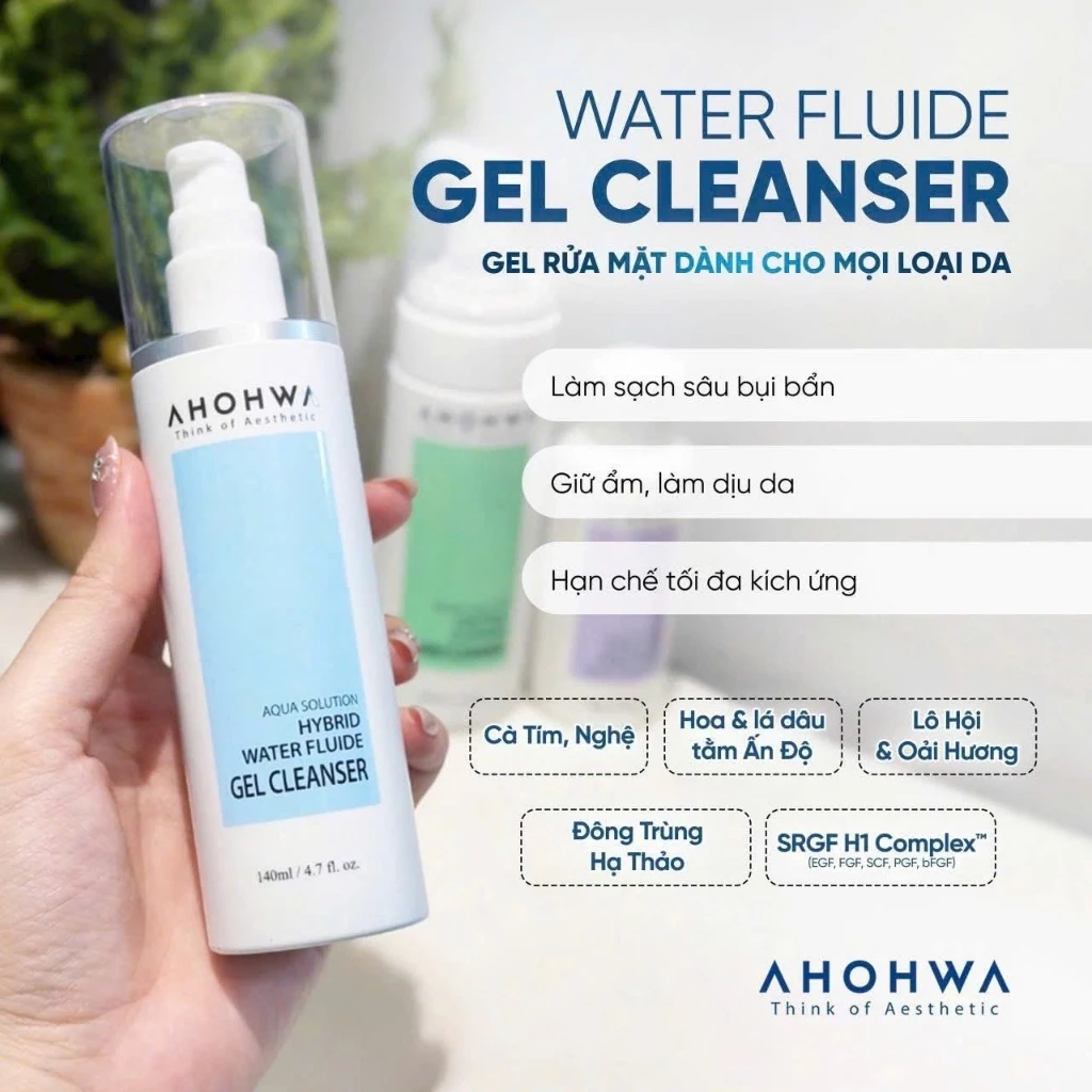 Gel rửa mặt dành cho mọi loại da Ahohwa Aqua Solution Hybrid Water Fluide Gel Cleanser 3.webp