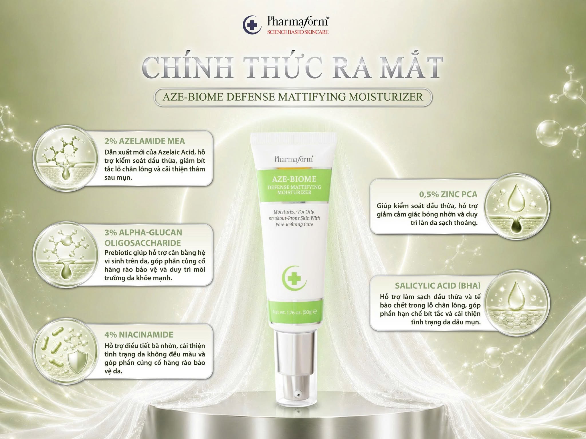 Kem Dưỡng Da Dầu Mụn Pharmaform Aze-Biome Defense Mattifying Moisturizer 50g 1.jpg
