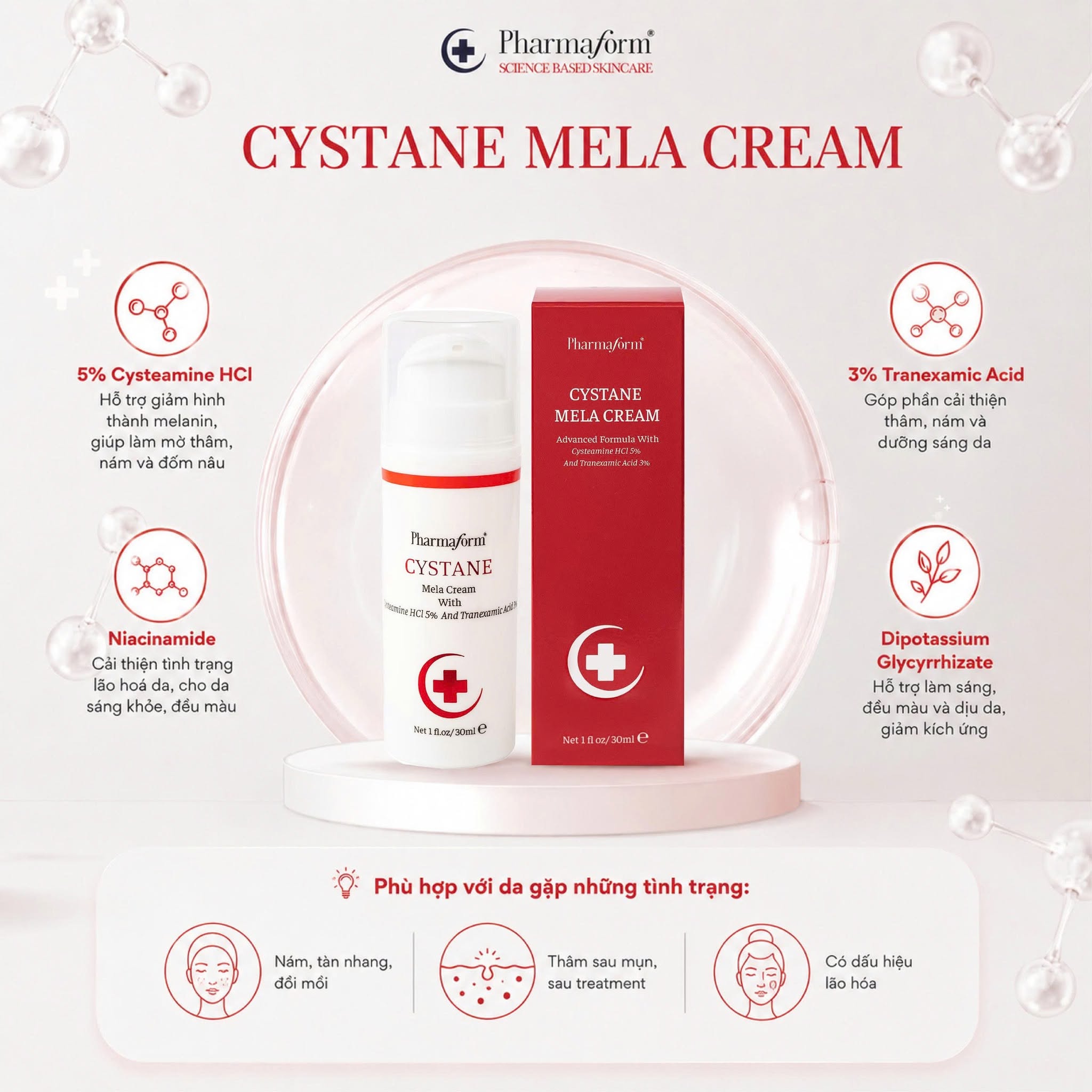 Kem Làm Mờ Nám, Tàn Nhang Pharmaform Cystane Mela Cream 30ml 3.jpg