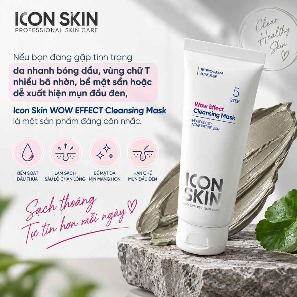 Mặt nạ đất sét cho da dầu da, hỗn hợp Icon Skin Wow Effect Cleansing Mask (2).jpg