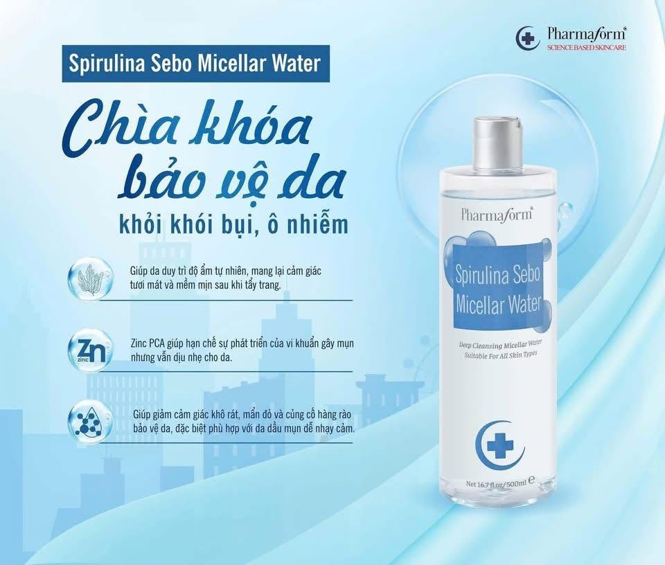 Nước Tẩy Trang Cho Da Dầu, Da Mụn Pharmaform Zinc Sebo Micellar Water.jpg