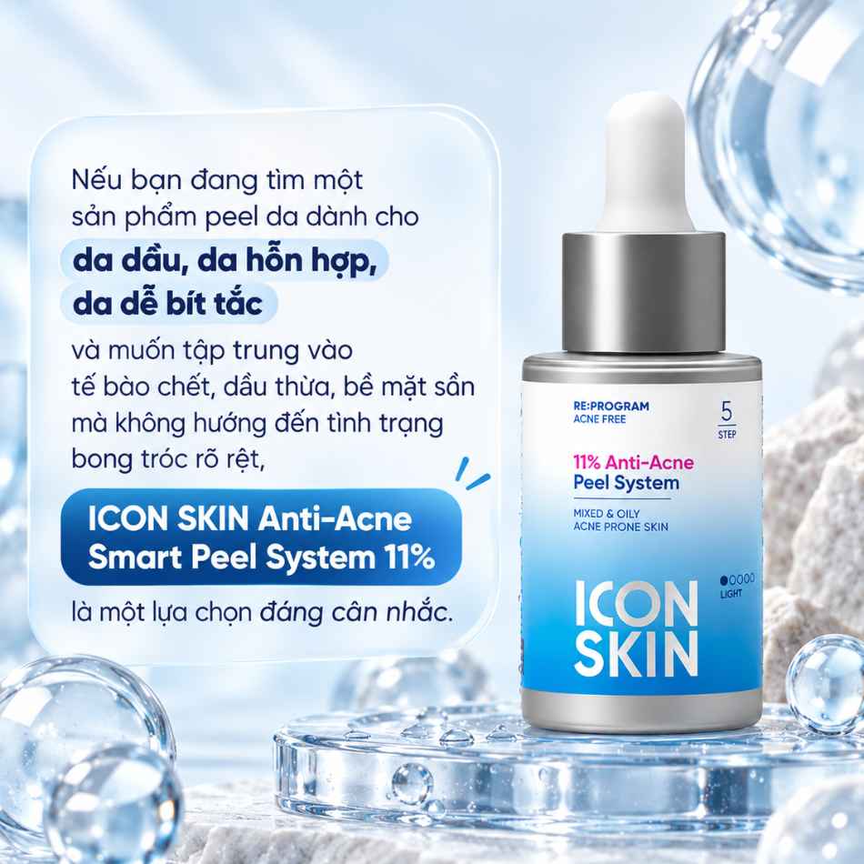 Peel da không bong cho da nhiễm corticoid, da nhạy cảm Icon Skin 11% Anti-Acne Peel System.jpg
