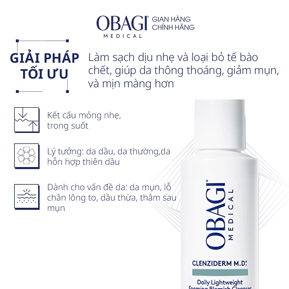 Sữa Rửa Mặt Tẩy Tế Bào Chết Cho Da Dầu Mụn Obagi CLENZIderm M.D. Foaming Blemish 1.webp
