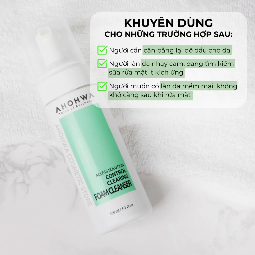 Sữa rửa mặt cho da dầu da hỗn hợp làm sạch sâu cải thiện mụn Ahohwa Acless Solution Control Clearing Foam Cleanser 3.webp