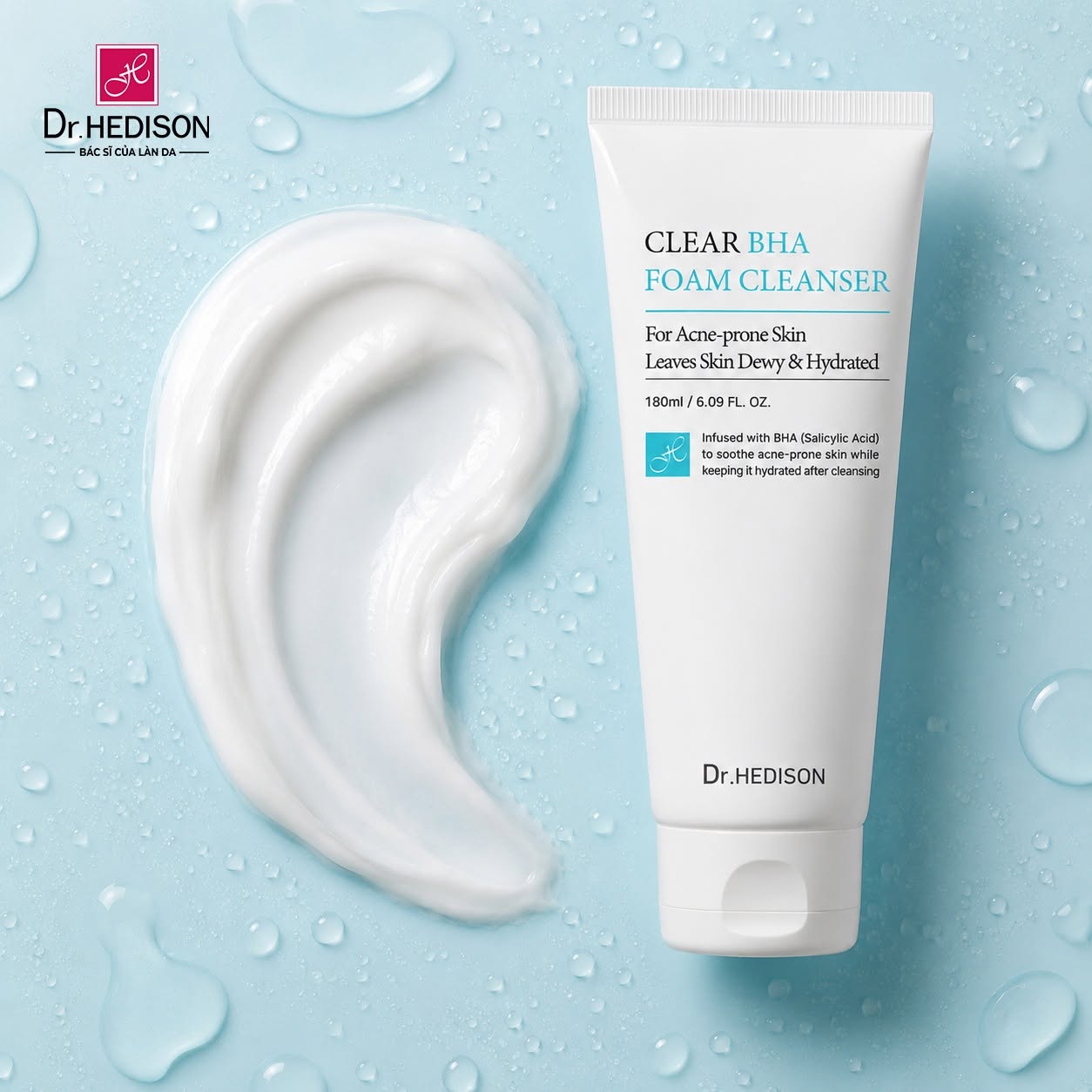 Sữa rửa mặt dạng bọt làm sạch sâu, hỗ trợ giảm dầu nhờn Dr.HEDISON Clear BHA Foaming Cleanser 5.jpg