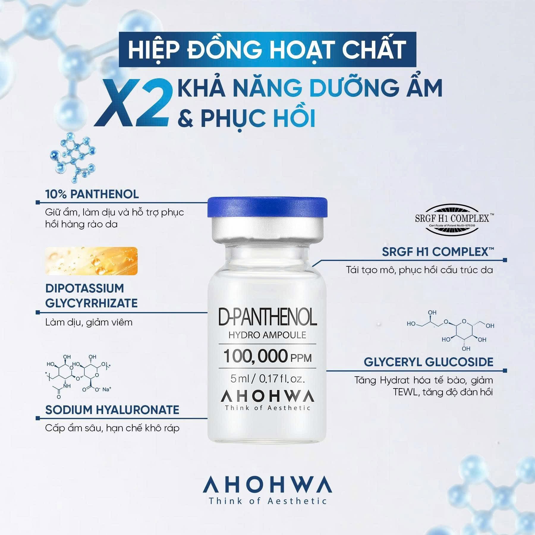 Tế bào gốc hạn chế viêm phục hồi tái tạo da nhạy cảm sau xâm lấn Ahohwa D-Panthenol Hydro Ampoule 2.jpg