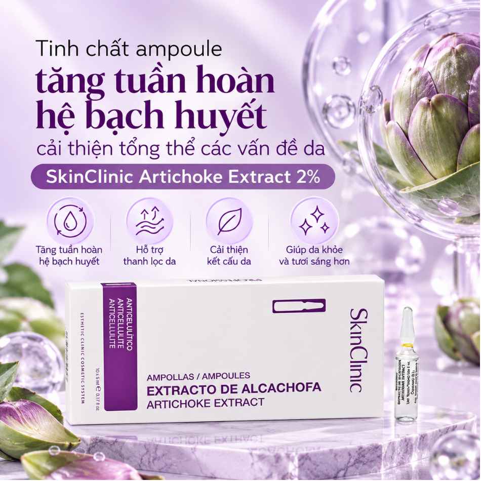 Tinh chất ampoule tăng tuần hoàn hệ bạch huyết cải thiện tổng thể các vấn đề da SkinClinic Artichoke Extract 2% (2).jpg