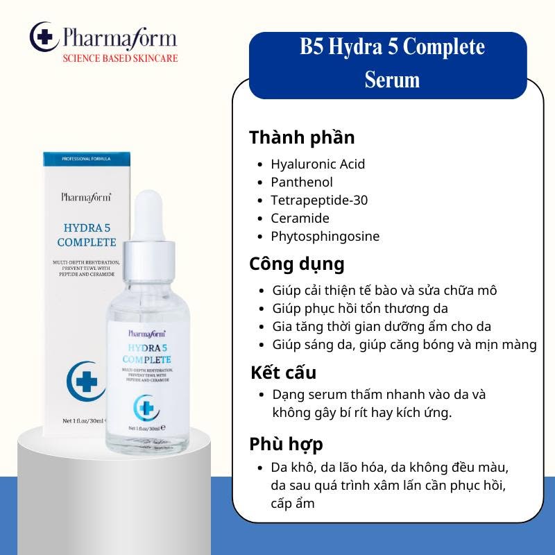 Tinh chất dưỡng ẩm, hỗ trợ phục hồi da Pharmaform Hydra 5 Complete Serum.jpg