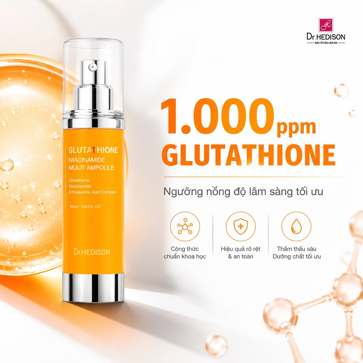 Tinh chất dưỡng sáng, mờ thâm cải thiện da không đều màu Dr.HEDISON Glutathione Niacinamide Multi Ampoule.jpg