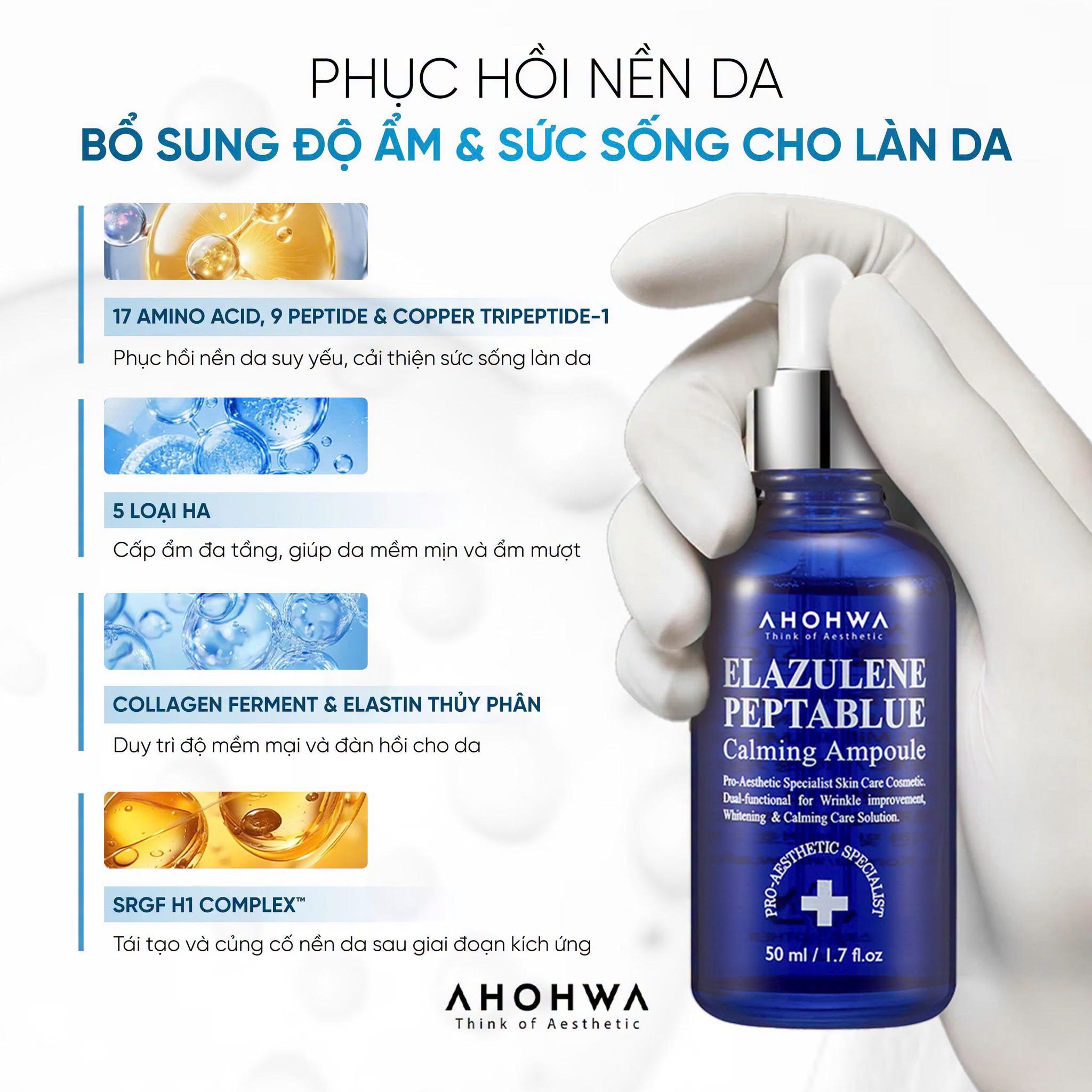 Tinh chất phục hồi trẻ hóa tế bào sinh học Ahohwa Elazulene Peptablue Calming Ampoule 7.jpg
