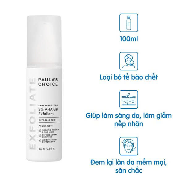 [Đại lý chính hãng] Tẩy da chết hoá học 8% AHA Paula's Choice | Dung dịch tẩy tế bào chết Paulas Choice 8% AHA - [CTY] 100ml