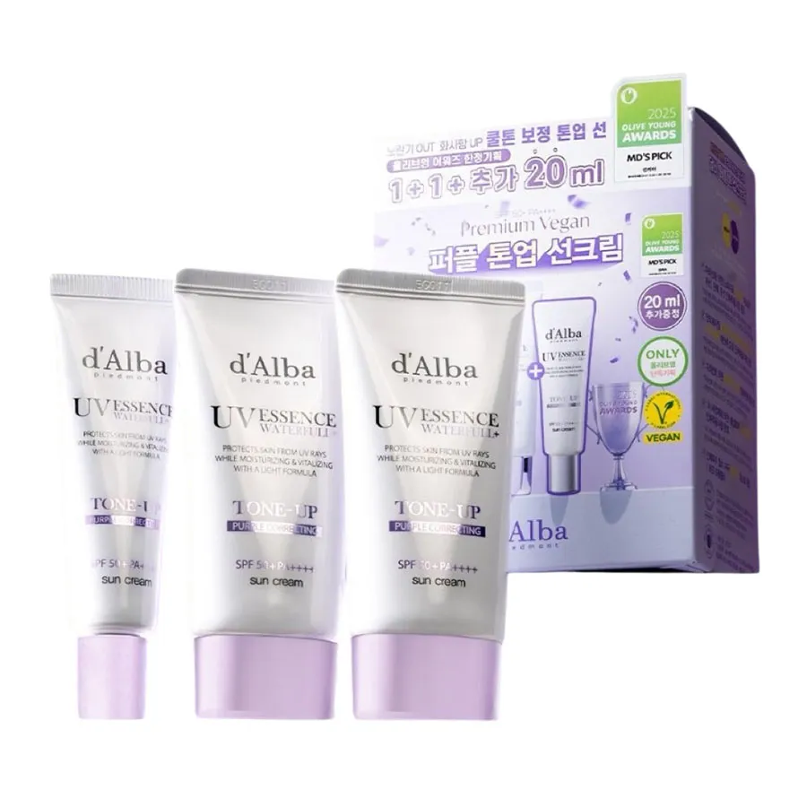 Kem chống nắng d'Alba ( dAlba ) Uv Waterfull Tone Up - SET Tím 50*2+20ML