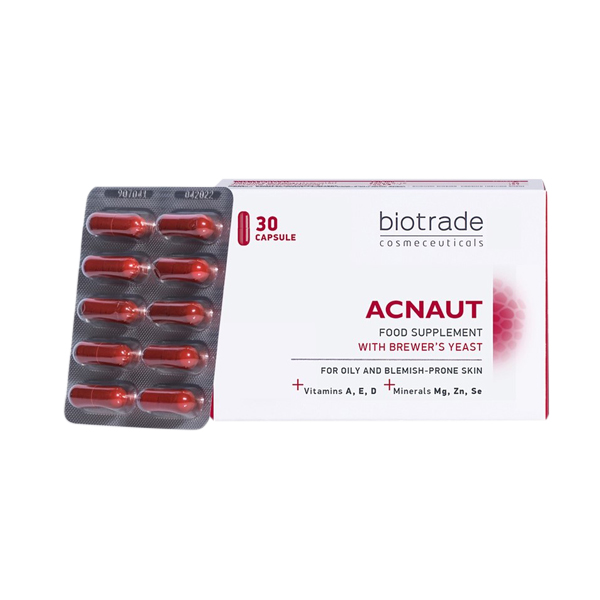 Viên uống giảm mụn Biotrade Acnaut Food Supplement hộp 30v | Giảm mụn, giúp da khoẻ mạnh - 1 Hộp 30v