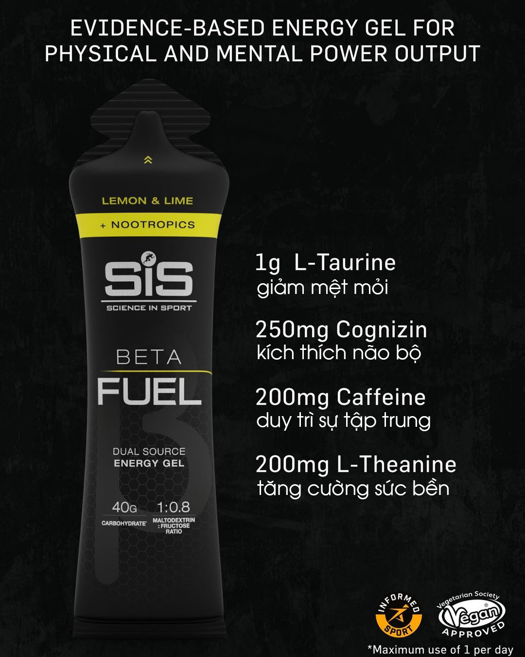 Gói Gel Năng Lượng SiS Beta Fuel + Nootropics Gels - Lemon&Lime