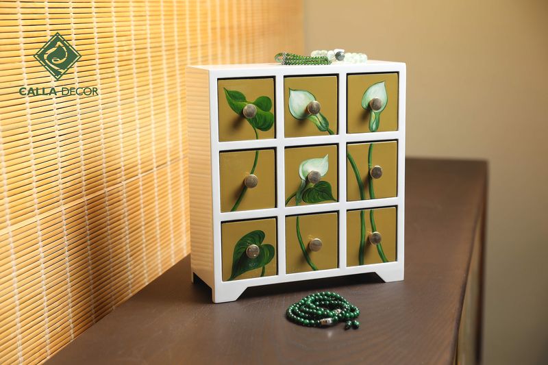 Tủ trang sức họa tiết hoa Calla 9 ngăn-màu trắng