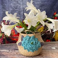 Giỏ cói tết hoa len size nhỏ