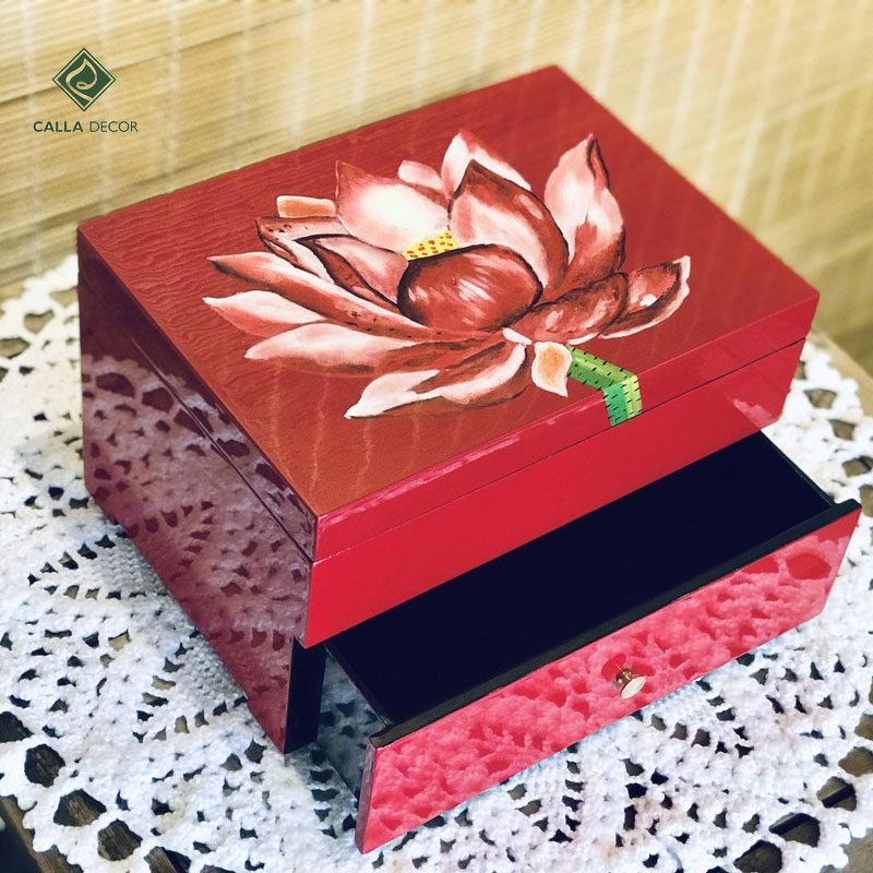 Tủ trang sức họa tiết hoa sen 1 ngăn - màu đỏ