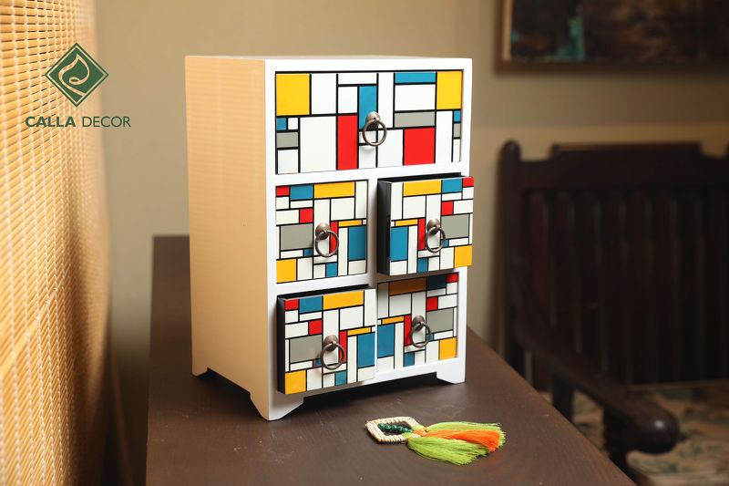 Tủ trang sức họa tiết kẻ 5 ngăn kéo