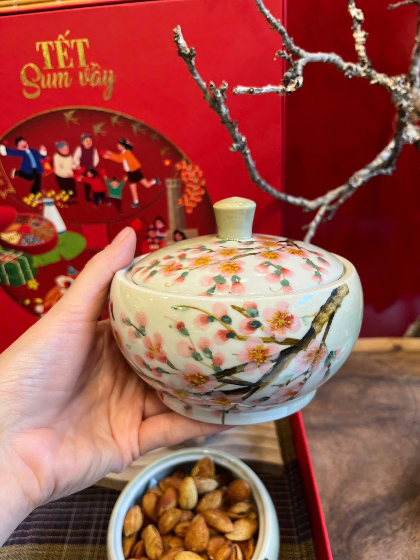Hũ gốm hoa đào size to