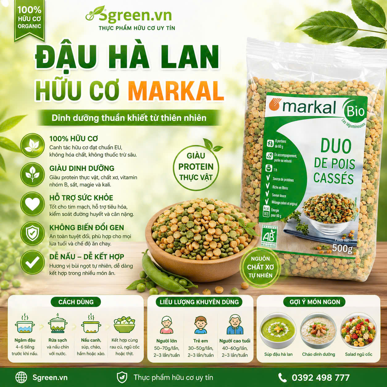 Đậu Hà Lan hữu cơ Markal 500g