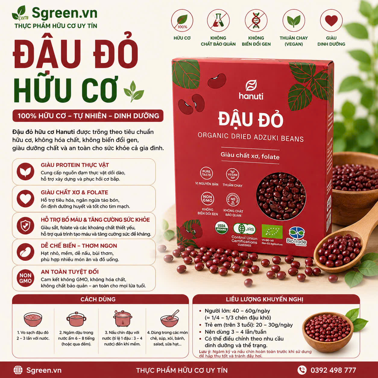 Đậu đỏ hữu cơ khô 210g