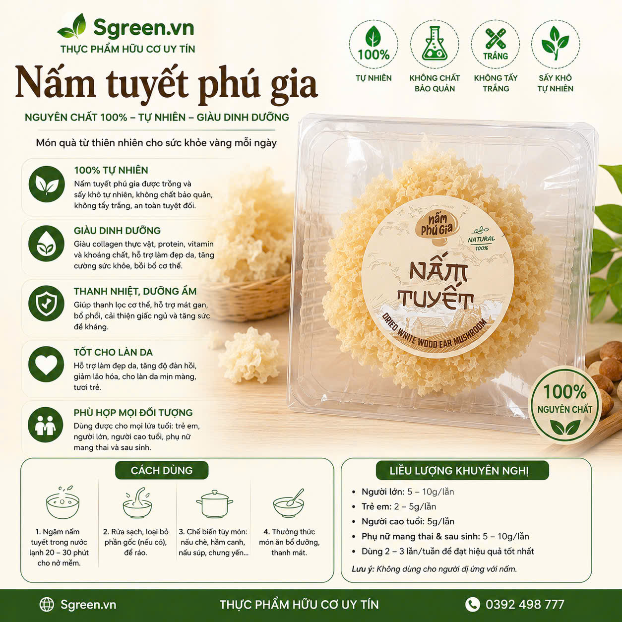 Nấm Tuyết Khô khay 40g