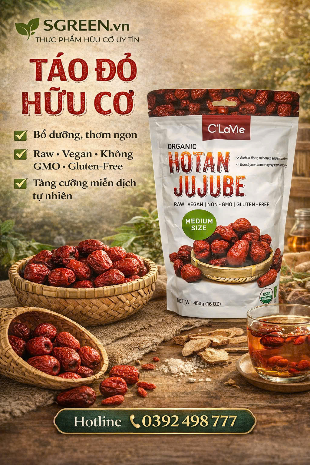 Táo đỏ Hotan hữu cơ C’LaVie 450g