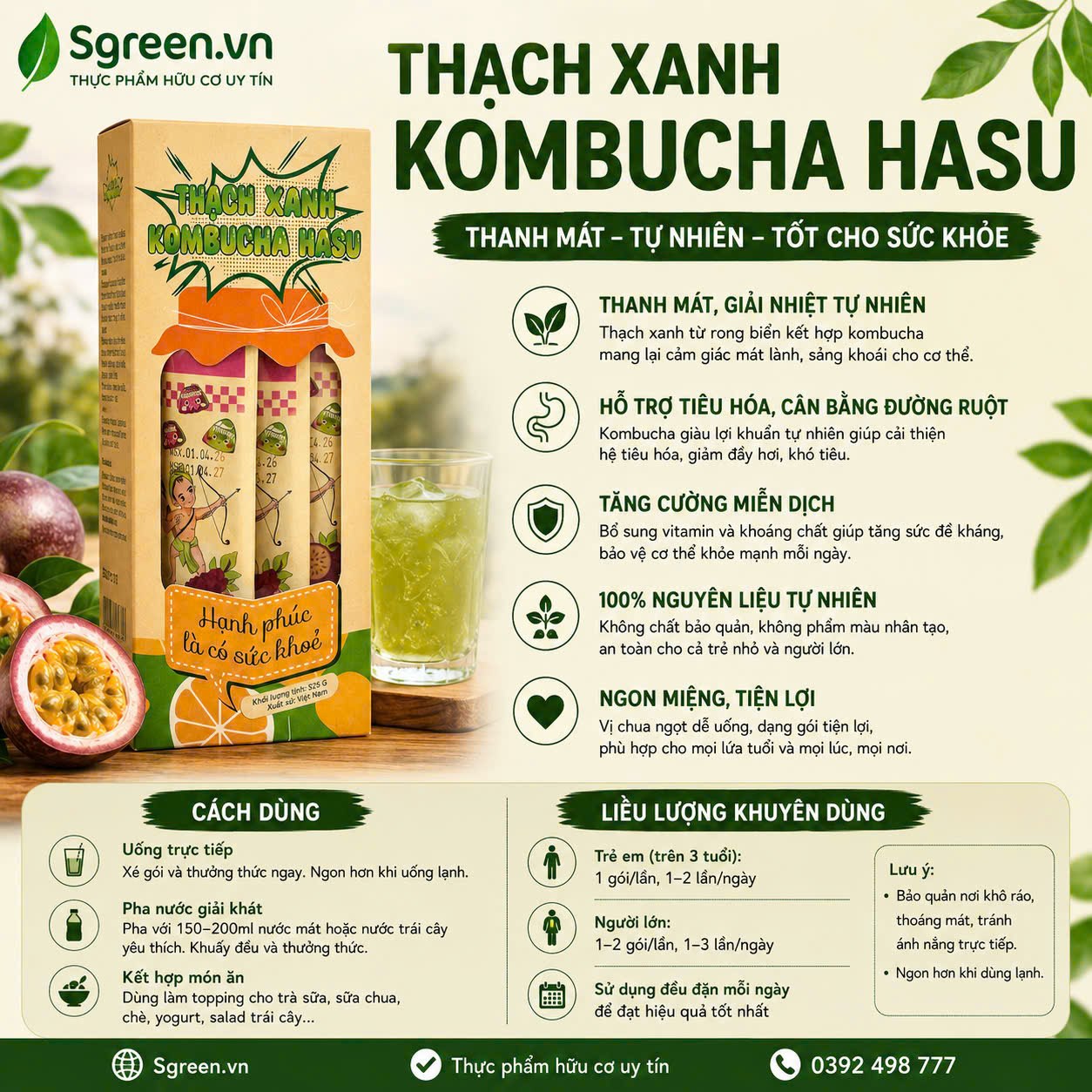 Thạch Xanh Kombucha hasu 525g