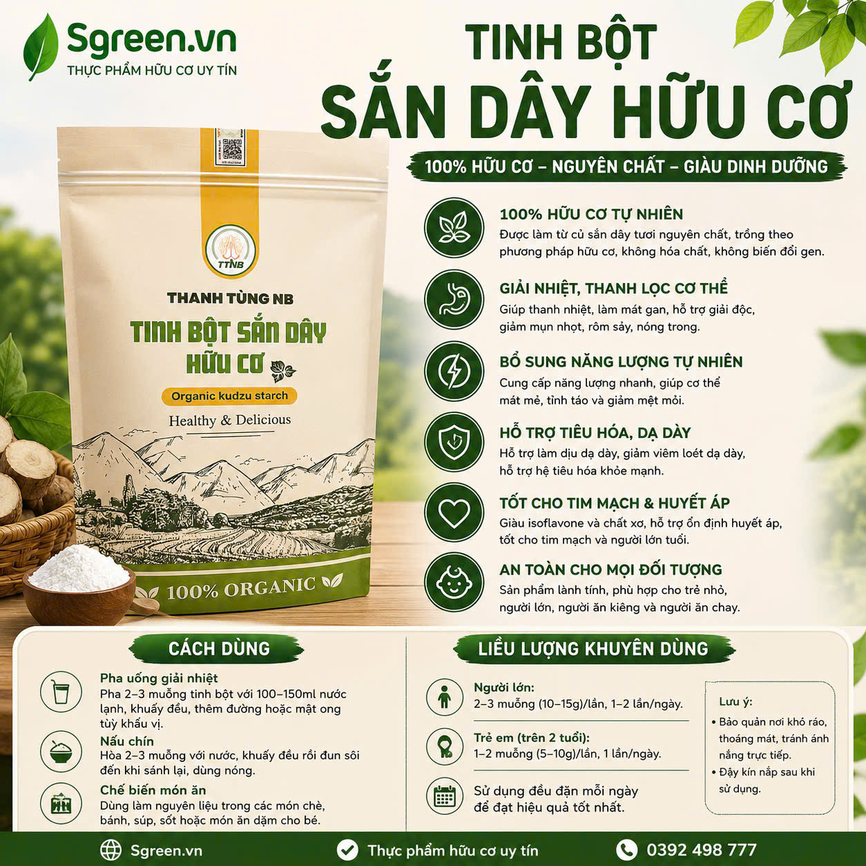 Tinh bột sắn dây hữu cơ túi giấy 1kg
