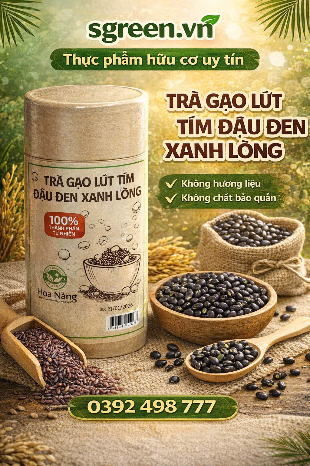 Trà gạo lứt tím- đậu đen xanh lòng 300g