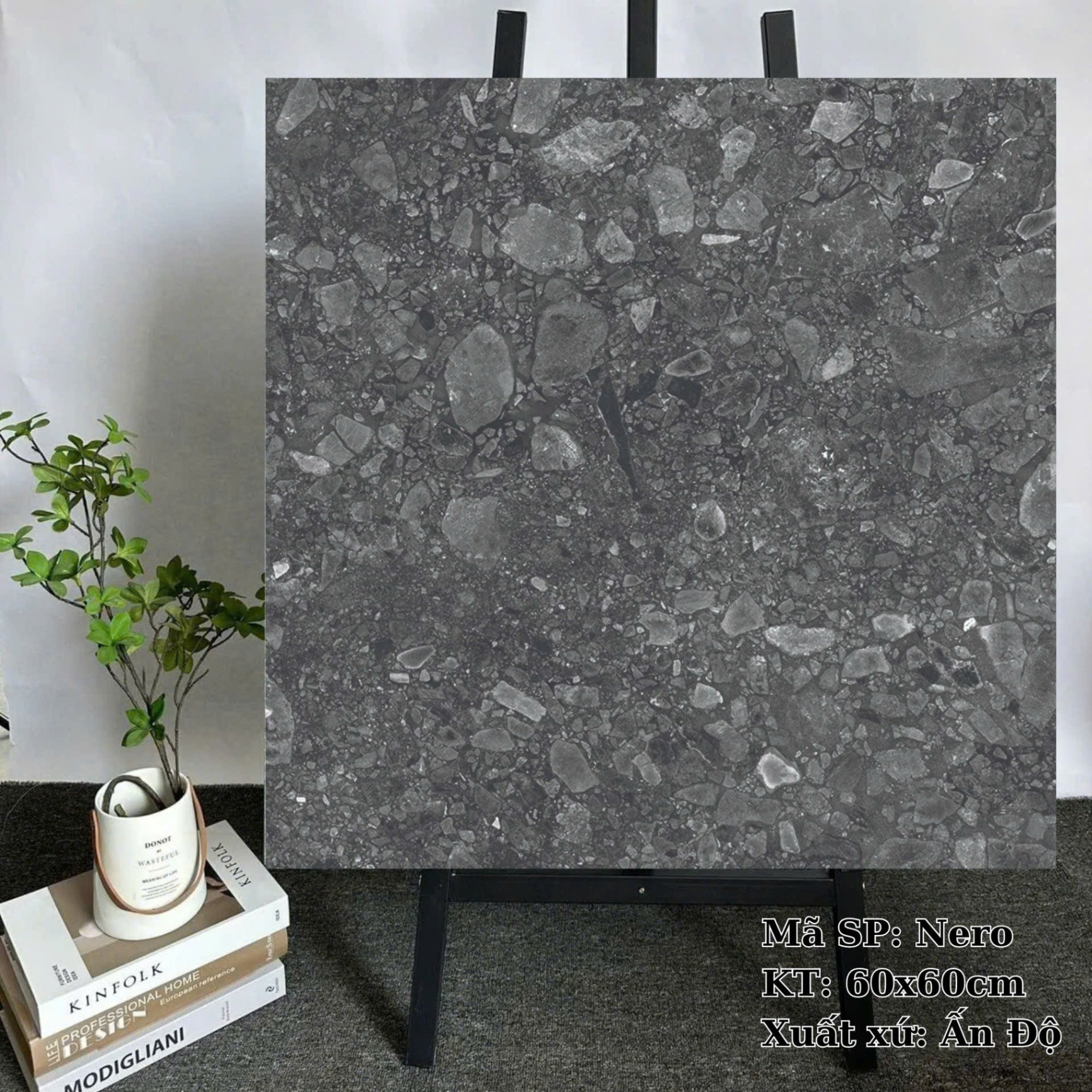 Gạch Đá Mài 600x600 mm Màu Tối Ấn Độ Nero