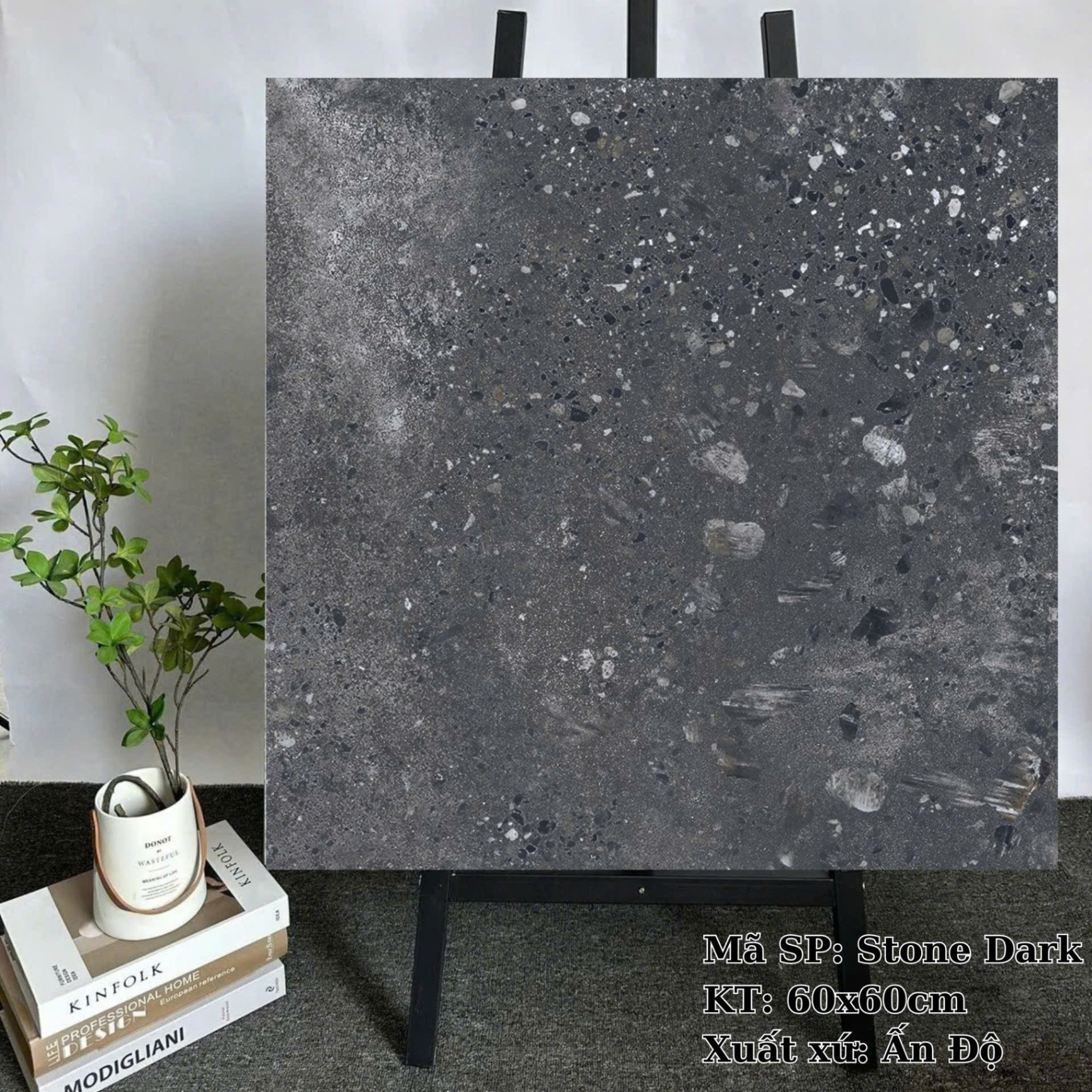 Gạch Đá Mài 600x600 mm Ấn Độ Màu Đậm Stone Dark