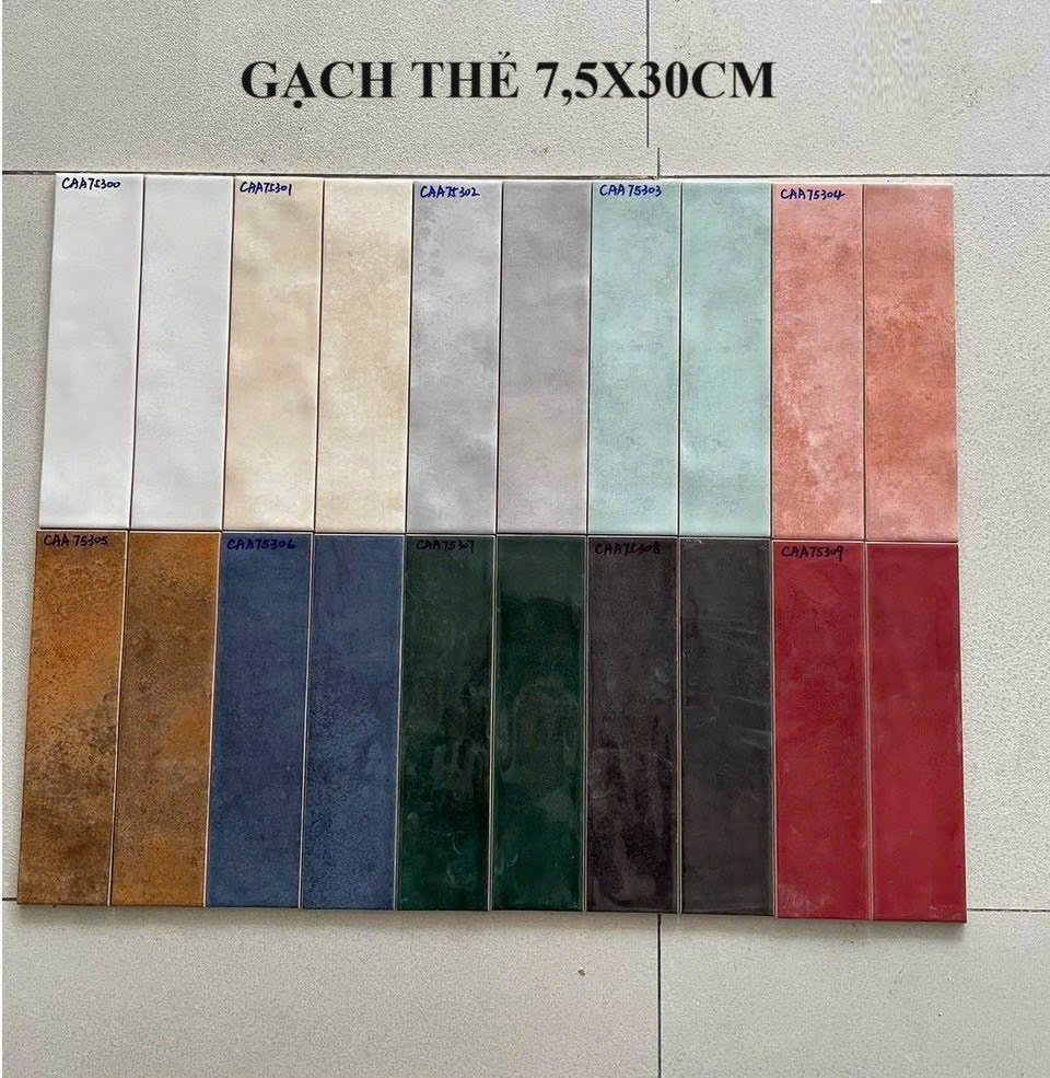Gạch Thẻ 75x300mm Bóng Loang Màu Hàng Việt Nam