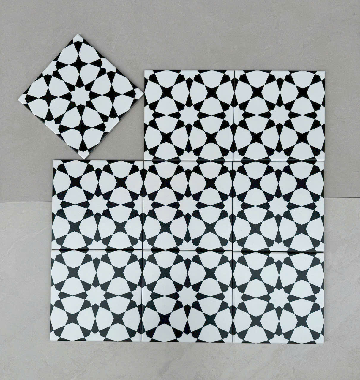 Gạch Bông Porcelain 20x20 Hoa Trắng Đen