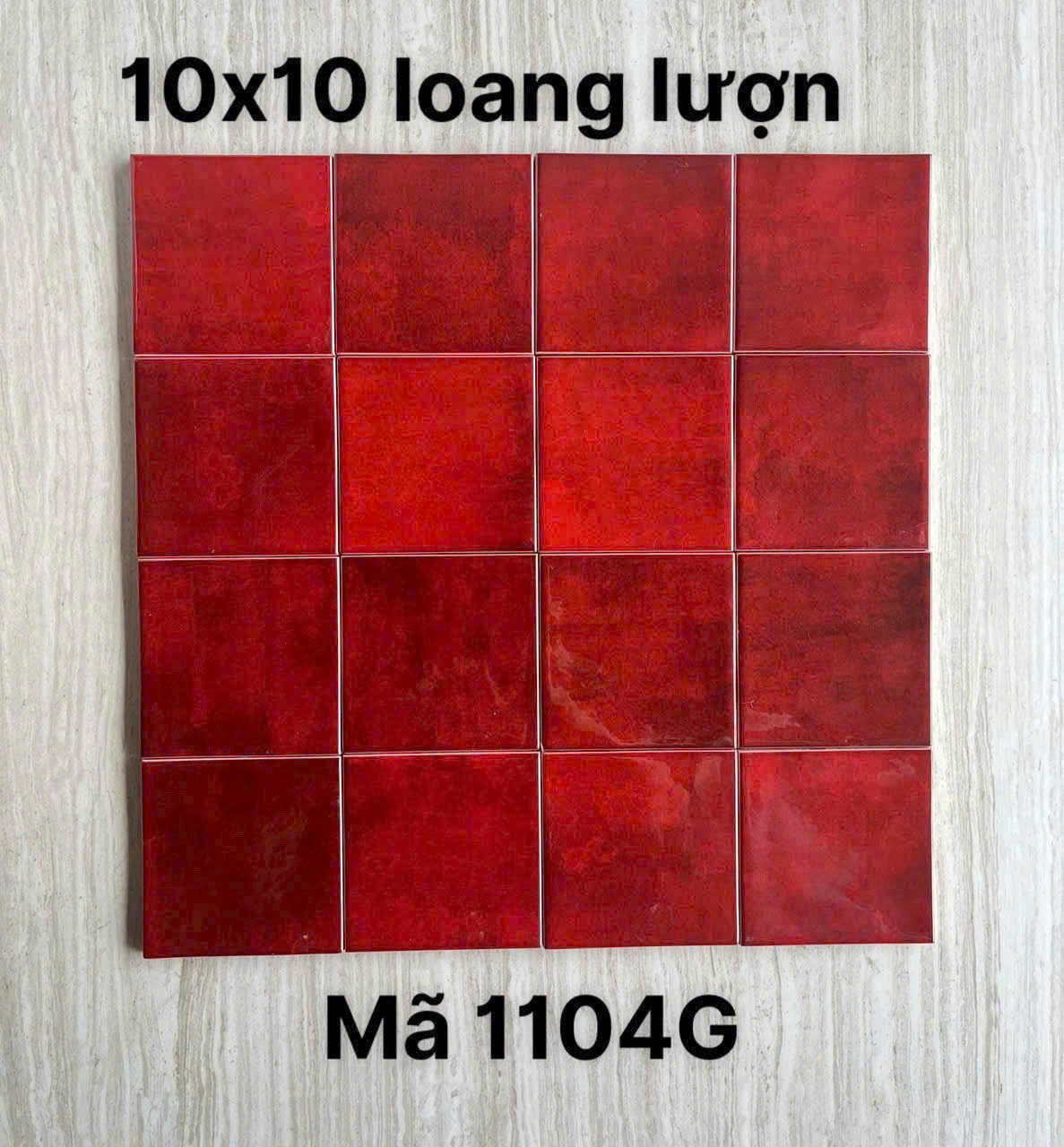 Gạch Thẻ Bóng 10x10 cm Màu Đỏ Loang Màu