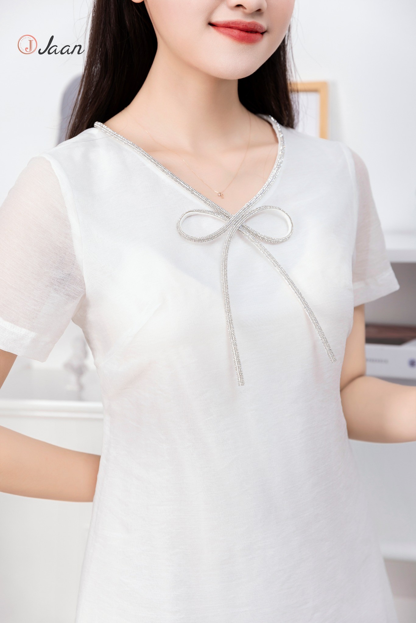 Đầm trắng xoè cổ thắt nơ thanh lịch + Ảnh thật | Shopee Việt Nam
