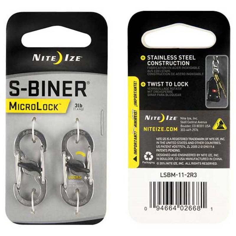 Nite Ize - Móc khóa LSBM-11-2R3 - S-Biner Microlock pack 2 (Thép không gỉ)